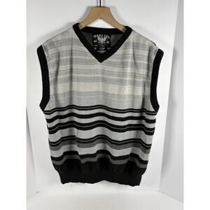 Bare Fox Mens XL Sweater Vest Gray Black Striped V Neck Sleeveless BF26